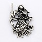 Retro Grim Reaper 304 Stainless Steel Gothic Pendants, 49x31x7mm, Hole: 4x6mm