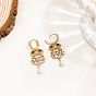 Emerald Rhinestone Owl Dangle Hoop Earrings, Alloy Jewelry for Women