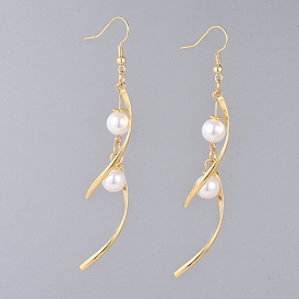 Dangle Earrings, with Rack Plating Brass Earring Hooks, 304 Stainless Steel Twist Pendants and Eco-Friendly Plastic Imitation Pearl Beads