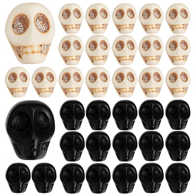 80шт. 2 виды синтетических магнезитовых бусин, окрашенные, для Хэллоуина, череп