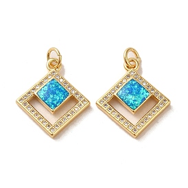 Brass Micro Pave Cubic Zirconia with Synthetic Opal Pendants, with Jump Ring, Diamond