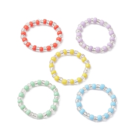 Glass Seed Beads Stretch Rings for Women, with Elastic Crystal Thread