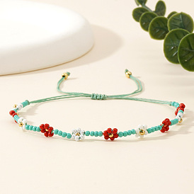 Handmade Seed Beaded String Bracelets for Women, Flower