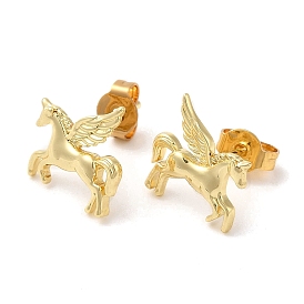 Rack Plating Brass Unicorn Stud Earrings for Women, Cadmium Free & Lead Free