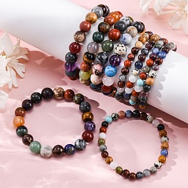 Браслеты из натуральных и синтетических смешанных драгоценных камней с бусинами для женщин и мужчин