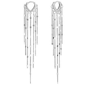 925 Sterling Silver Chain Tassel Dangle Hoop Earrings, Long Tassel Drop Earrings for Women