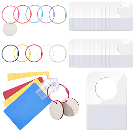 10Pcs 10 Colors Iron Cable Wire Keychains, with Screw Clasps, with 200Pcs PET Back Adhesive Slot Hole Hang Tabs and 6Pcs Unfinished Wood Flat Round Ornament