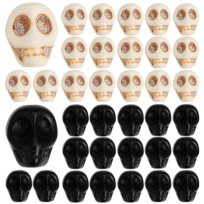 80шт. 2 виды синтетических магнезитовых бусин, окрашенные, для Хэллоуина, череп