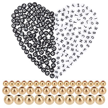 DIY детские подарочные наборы для изготовления эластичных браслетов, Включает латунные распорные бусины, акриловые бусины с буквами и эластичная хрустальная нить