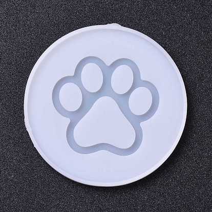 DIY Pendant Silicone Molds, Resin Casting Molds, For UV Resin, Epoxy Resin Jewelry Making, Flat Round with Paw Print Pattern