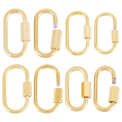 8 шт. 4 стили 304 подвески-замки с винтовым карабином из нержавеющей стали, для изготовления ожерелий, овальные