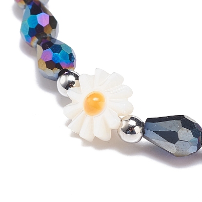 5Pcs 5 Color Natural Shell Flower & Glass Teardrop Beaded Stretch Bracelets Set for Women