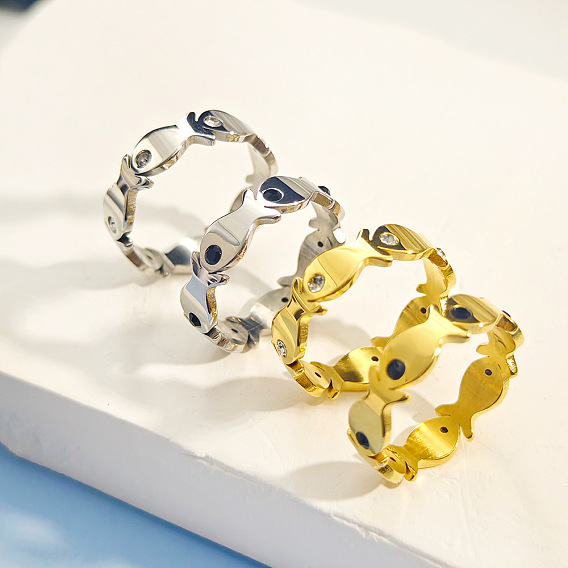 304 из нержавеющей стали горный хрусталь палец кольца, рыба