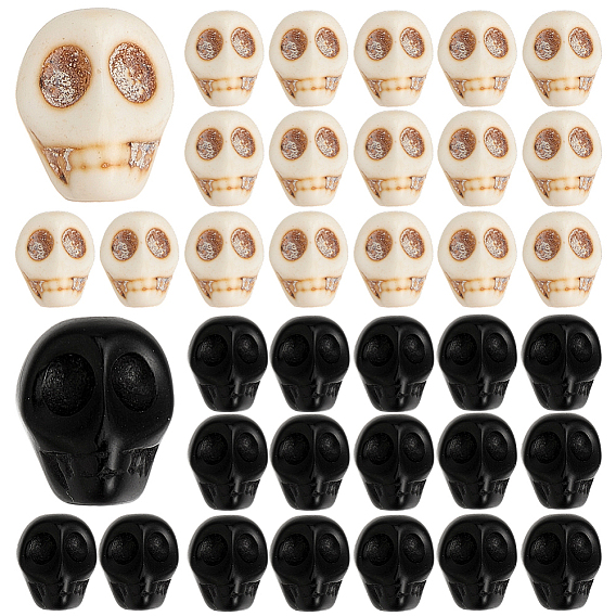 80шт. 2 виды синтетических магнезитовых бусин, окрашенные, для Хэллоуина, череп