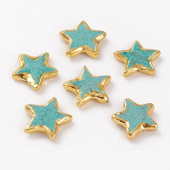 Natural Magnesite Beads, Dyed & Heated, with Golden Brass Edge, Star