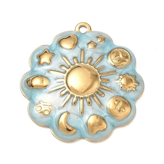 304 Stainless Steel Enamel Pendants, Flower Charms, Ion Plating(IP)