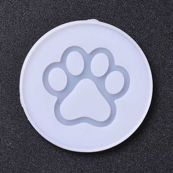 DIY Pendant Silicone Molds, Resin Casting Molds, For UV Resin, Epoxy Resin Jewelry Making, Flat Round with Paw Print Pattern