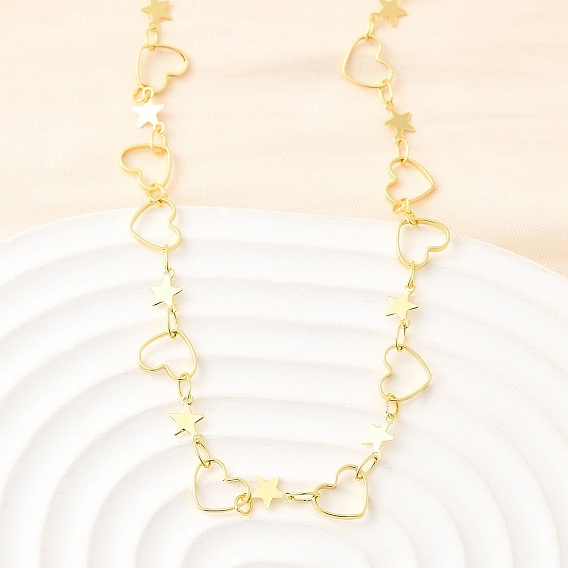 Латунные ожерелья-цепочки в форме сердца и звезды для женщин, без кадмия и без свинца, стойки покрытие, долговечный