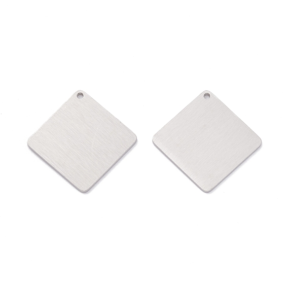 304 подвески из нержавеющей стали, пустая бирка с матовой отделкой, лазерная резка, двухсторонний эффект тягового станка, ромб