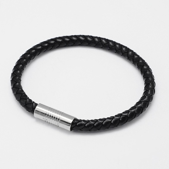 Braided Leather Cord Bracelets, with 304 Stainless Steel Magnetic Clasps, 200x6mm