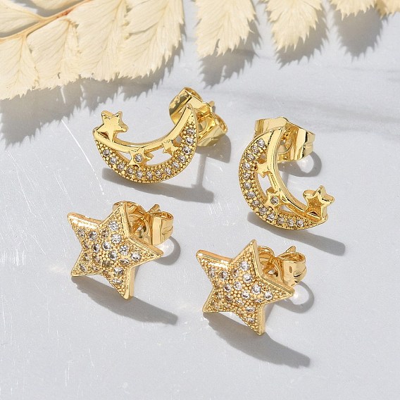 Серьги-гвоздики из латунного микро-паве, долговечный, реальный 18 k позолоченный