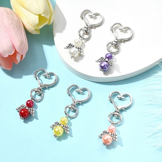 Литые украшения подвесные, с абс пластиковой имитации жемчужина круглые бусины, ангел