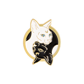 Broches en alliage de chat yin-yang noir et blanc, broche en émail pour filles et femmes