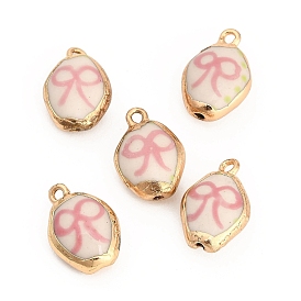 Bedrucktes, handgefertigtes Porzellan mit Messinganhängern, oval mit Schleifenanhängern, golden