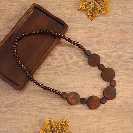 Деревянные плоские круглые и круглые чокеры эластичные бусины ожерелья для женщин