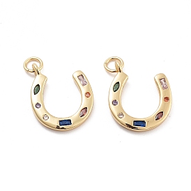 Horseshoe Rack Plating Brass Micro Pave Cubic Zirconia Pendants, Cadmium Free & Lead Free, Long-Lasting Plated