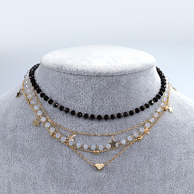 Chic Crystal Love Star Necklace for Women - Elegant and Minimalist Design with Alloy Lock Chain, Perfect for Any Occasion!