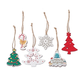 Рождественский принт подвеска из дерева украшение, джутовый шнур для украшения двери дома, рождественская елка, снежинка и леденец