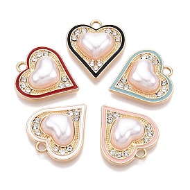 Rack Plating Alloy Rhinestone Pendants, with ABS Plastic Imitation Pearl, Heart