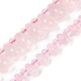 Natural Rose Quartz Beads Strands, Teardrop, Top Drilled, with Seed Beads