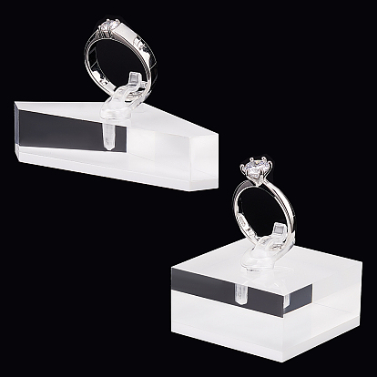 2 ensembles 2 styles présentoirs à bagues en acrylique triangulaires et carrés, support de clip en plastique ou supports de stockage d'anneaux