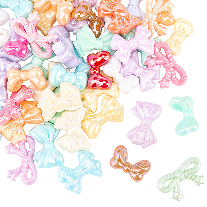 60шт. 6 стили непрозрачные акриловые бусины с УФ-покрытием, радужный, бантом