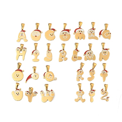 Новогодняя тема 304 подвески из нержавеющей стали, с эмалью, золотые, Санта-Клаус письмо талисман
