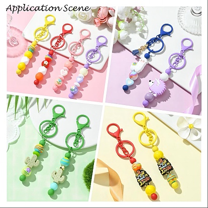 Spray Painted Alloy Bar Beadable Keychain for Jewelry Making DIY Crafts, with Alloy Lobster Clasps and Iron Ring