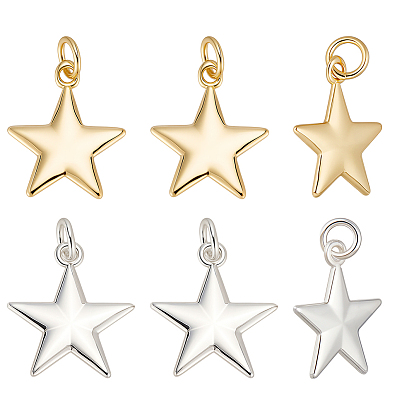 12 шт. 2 цвета латунные подвески, с прыжковых колец, долговечный, звезда