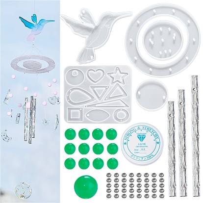 DIY Hummingbird Wind Chime Making Kits, Including Silicone Molds, Aluminum Tube, Acrylic Beads and Crystal Thread