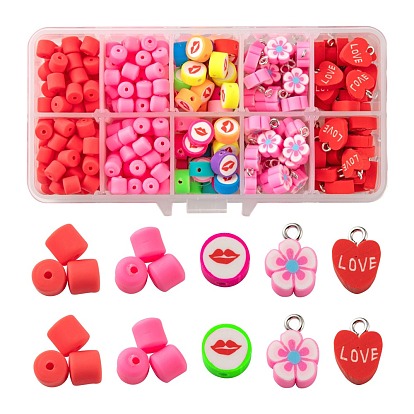 Perles en pâte polymère faites à la main sur le thème de la saint valentin, colonne & fleur & coeur