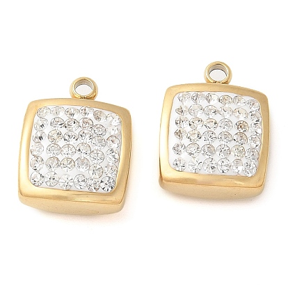 Подвески со стразами из полимерной глины, с 304 фурнитурой из нержавеющей стали, ручная полировка, квадратный шарм, ионное покрытие (ip)