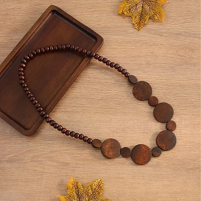 Деревянные плоские круглые и круглые чокеры эластичные бусины ожерелья для женщин
