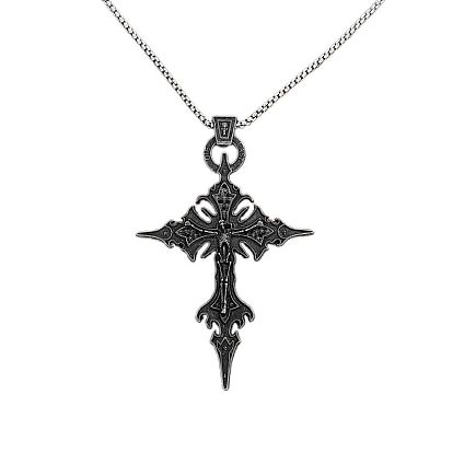 Готический сплав скелет крест подвеска ожерелье для мужчин, антикварная серебряная цепочка, подвески из оружейной стали