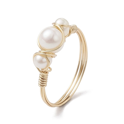 Открытое кольцо с натуральным культивированным пресноводным жемчугом, обернутым медной проволокой, кольцо на палец-манжета для женщин