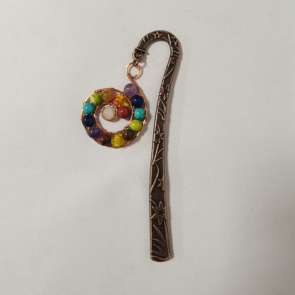 Chakra-Edelsteinperle, die Lesezeichen baumelt, mit Legierungslesezeichenfindung, Bernsteinperlen aus Kunstharzimitat, Kupferkabel