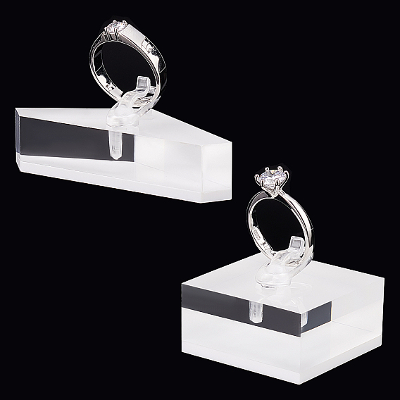 2 Sets 2 Styles Triangle & Square Acrylic Finger Ring Display Stands, Plastic Clip Supportor Ring Storage Holders