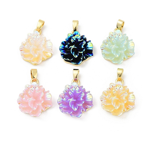 Подвески из латуни с уф-покрытием, цветок, cmолой, радужный, стойки покрытие, долговечный, без свинца и без кадмия, реальный 18 k позолоченный