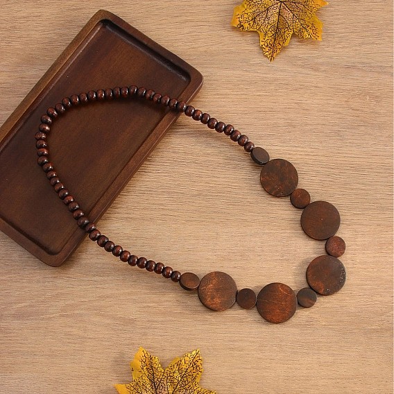 Деревянные плоские круглые и круглые чокеры эластичные бусины ожерелья для женщин