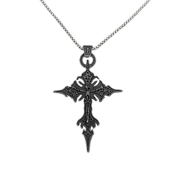 Готический сплав скелет крест подвеска ожерелье для мужчин, антикварная серебряная цепочка, подвески из оружейной стали